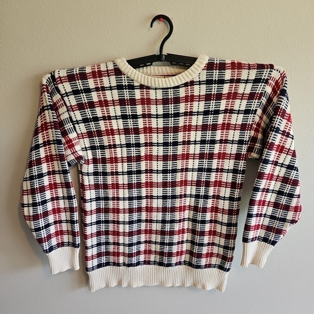 Vintage American Edition 90s Heavy Knit Sweater Plaid Men's Large Pullover USA